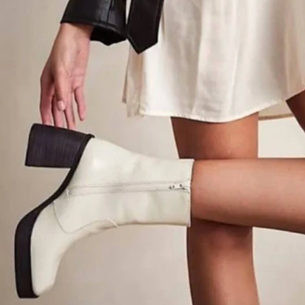 Free People Ruby Platform Boots Womens 6.5 Cream Leather Square Toe